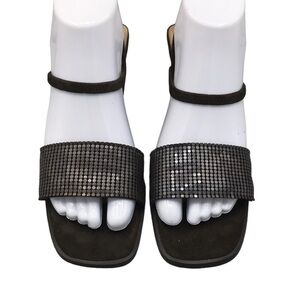 Ann Marino Precious Metal & Suede Chunky Heel Open Toe Size 8 New